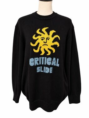Critical Slide Morning Crew Knit Sweater – Black, Size L NWT